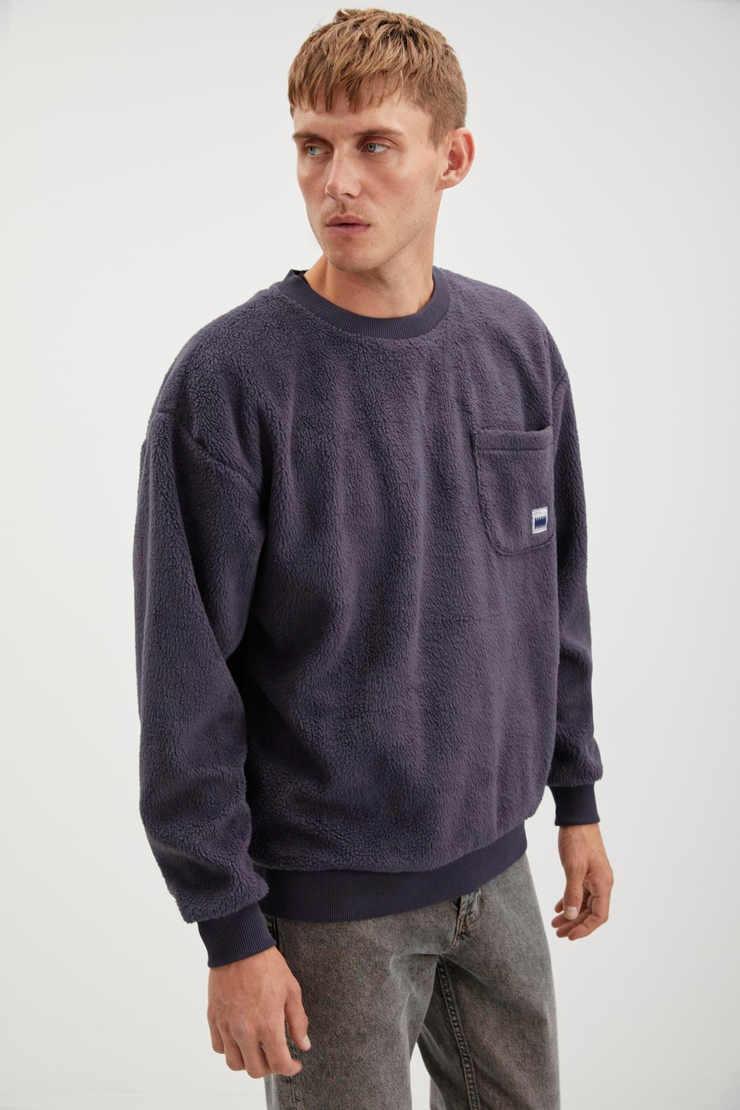 THOMPSON  Relaxed Lacivert Tekli Sweatshirt