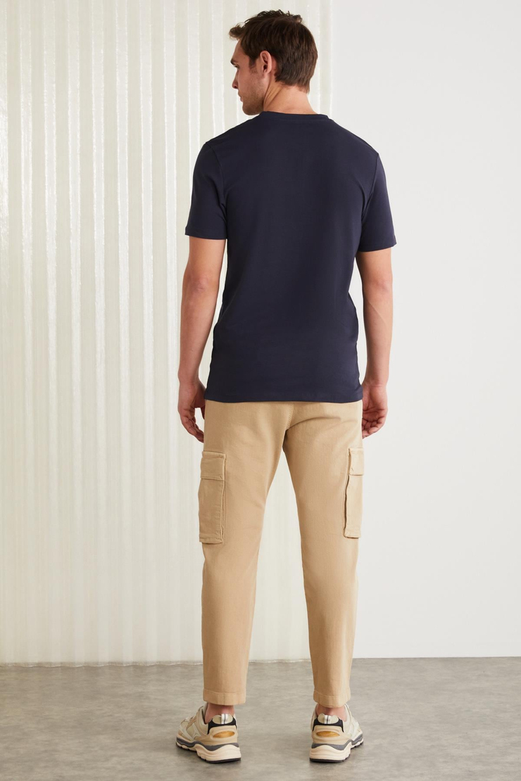 TIAGO  Slim Lacivert Tekli T-Shirt