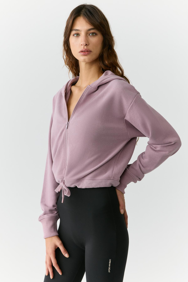 TIANNA Kadın Kapüşonlu Uzun Kollu Fermuarlı Relaxed Gül Kurusu Sweatshirt
