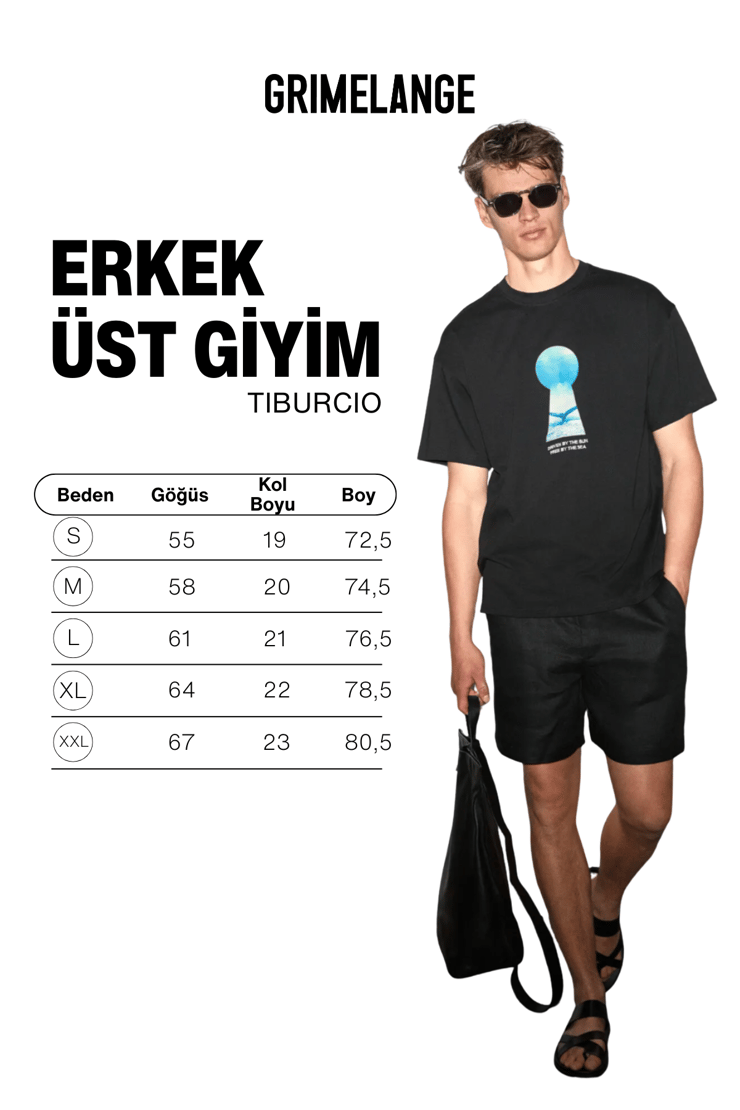 TIBURCIO Erkek %100 Organik Pamuklu Yuvarlak Yakalı Baskı Detaylı Siyah T-Shirt