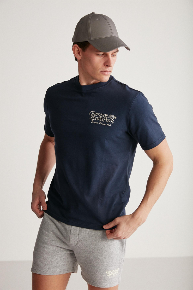 TIESTO Örme Oversize Lacivert Tekli T-Shirt