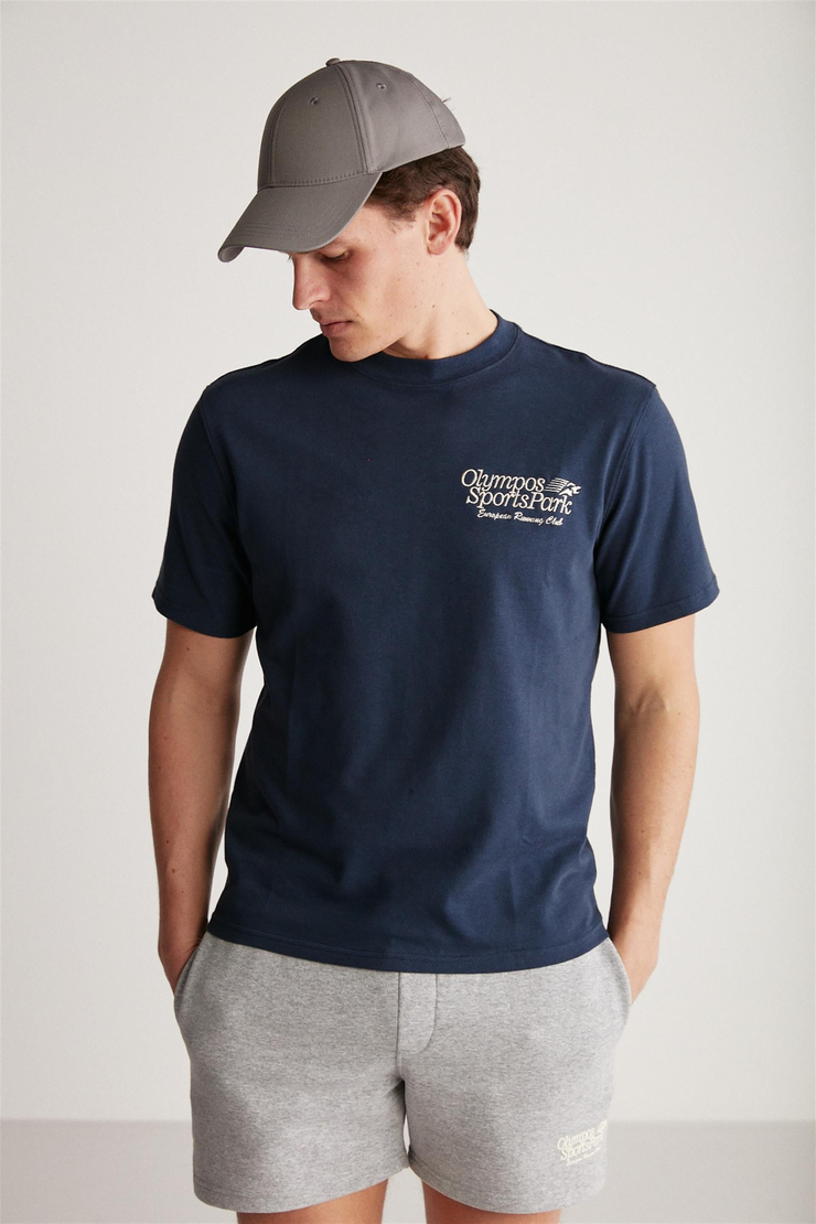 TIESTO Örme Oversize Lacivert Tekli T-Shirt