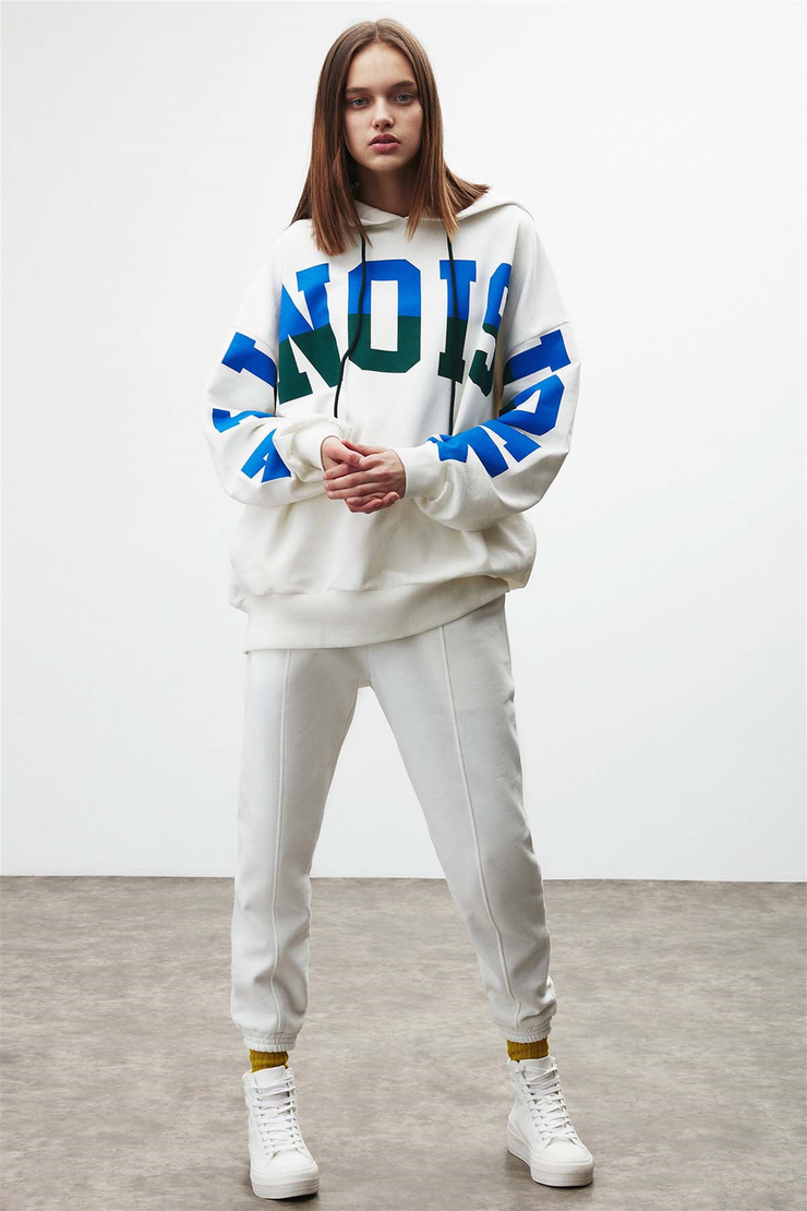 TINA Örme Oversize Beyaz  Sweatshirt
