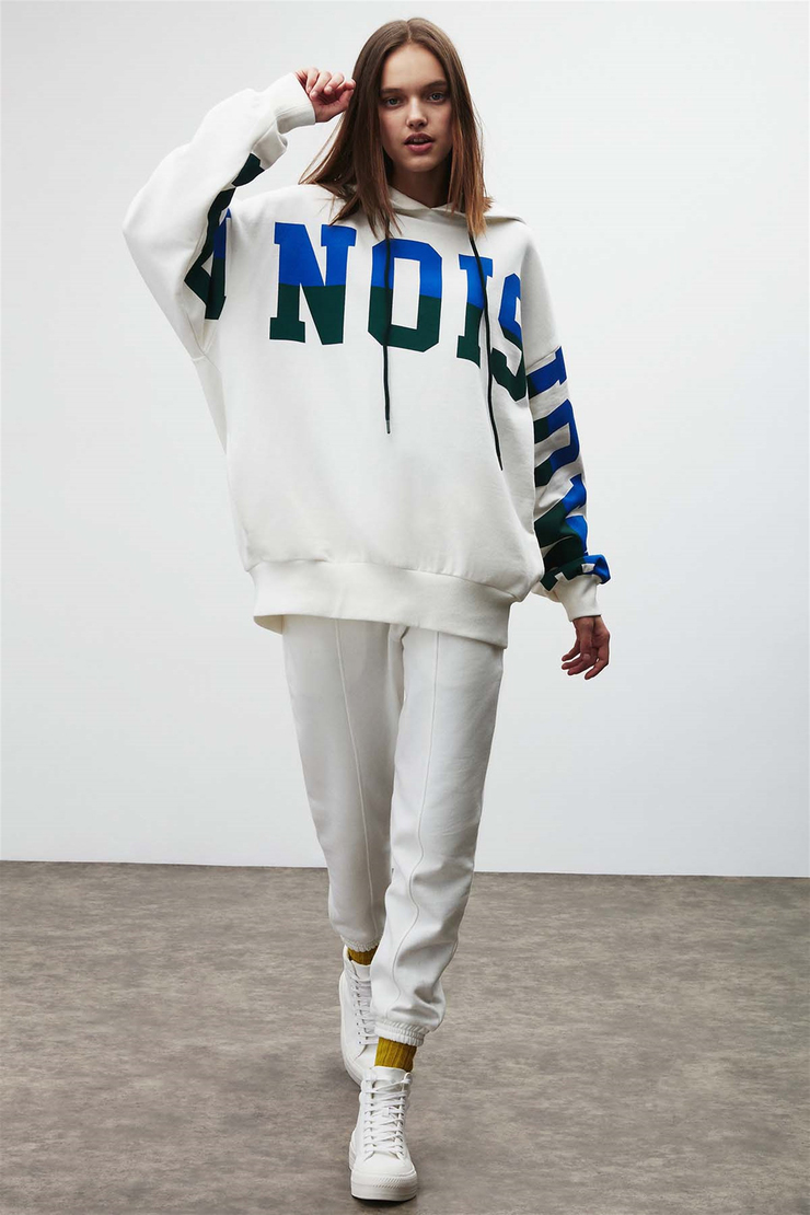 TINA Örme Oversize Beyaz  Sweatshirt
