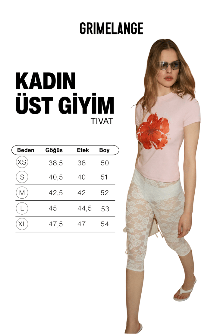 TIVAT Kadın Yumuşak Ve Esnek Kumaşlı Baskı Detaylı Yuvarlak Yakalı Kısa Kol Pembe T-Shirt