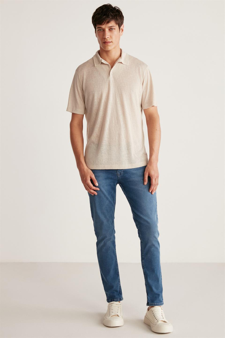TOBY Örme Regular Ekru Tekli Polo Yaka T-shirt