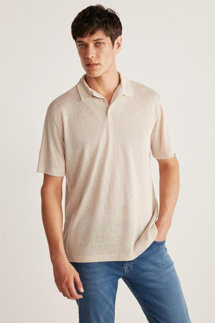TOBY Örme Regular Ekru Tekli Polo Yaka T-shirt
