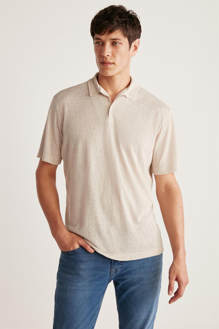 TOBY Örme Regular Ekru Tekli Polo Yaka T-shirt