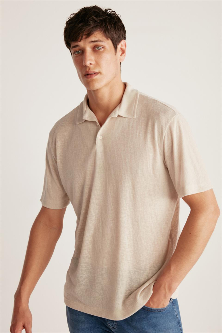 TOBY Örme Regular Ekru Tekli Polo Yaka T-shirt