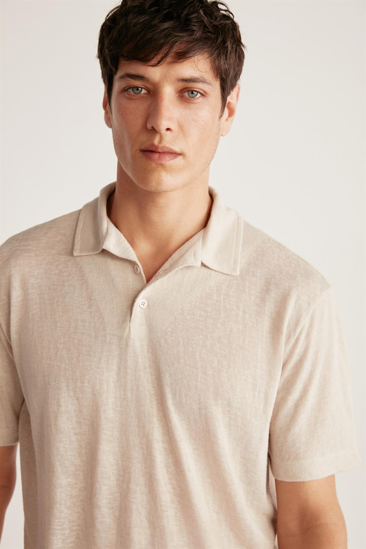 TOBY Örme Regular Ekru Tekli Polo Yaka T-shirt