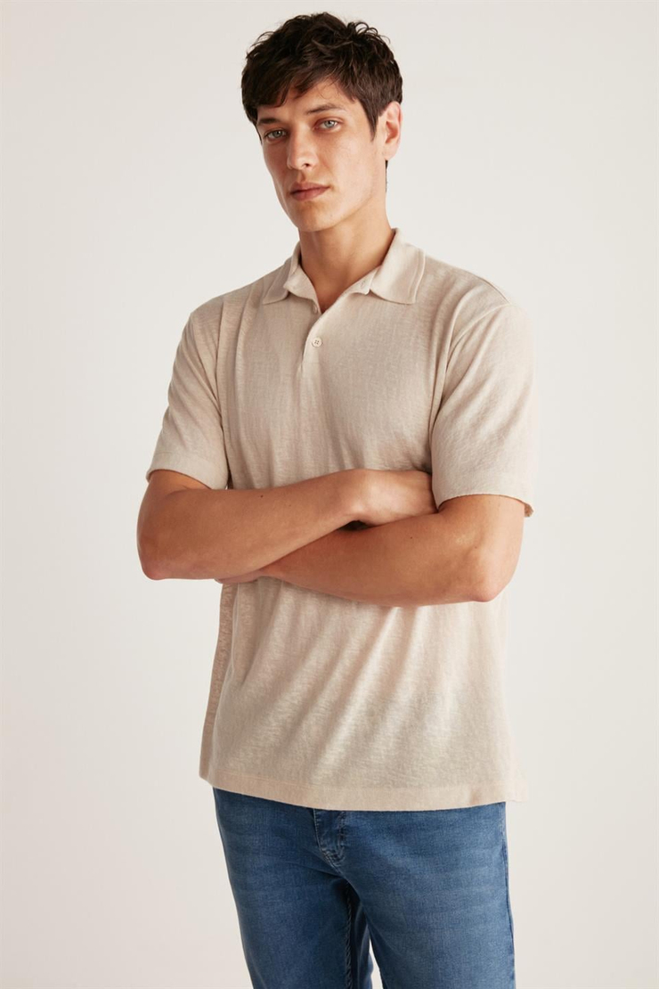 TOBY Örme Regular Ekru Tekli Polo Yaka T-shirt