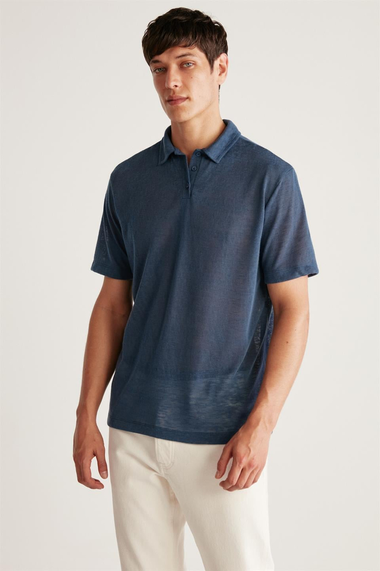 TOBY Örme Regular Lacivert Tekli Polo Yaka T-shirt