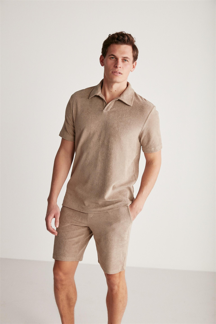 TODD Örme Regular Açık Kahverengi Karamel  Polo Yaka T-shirt