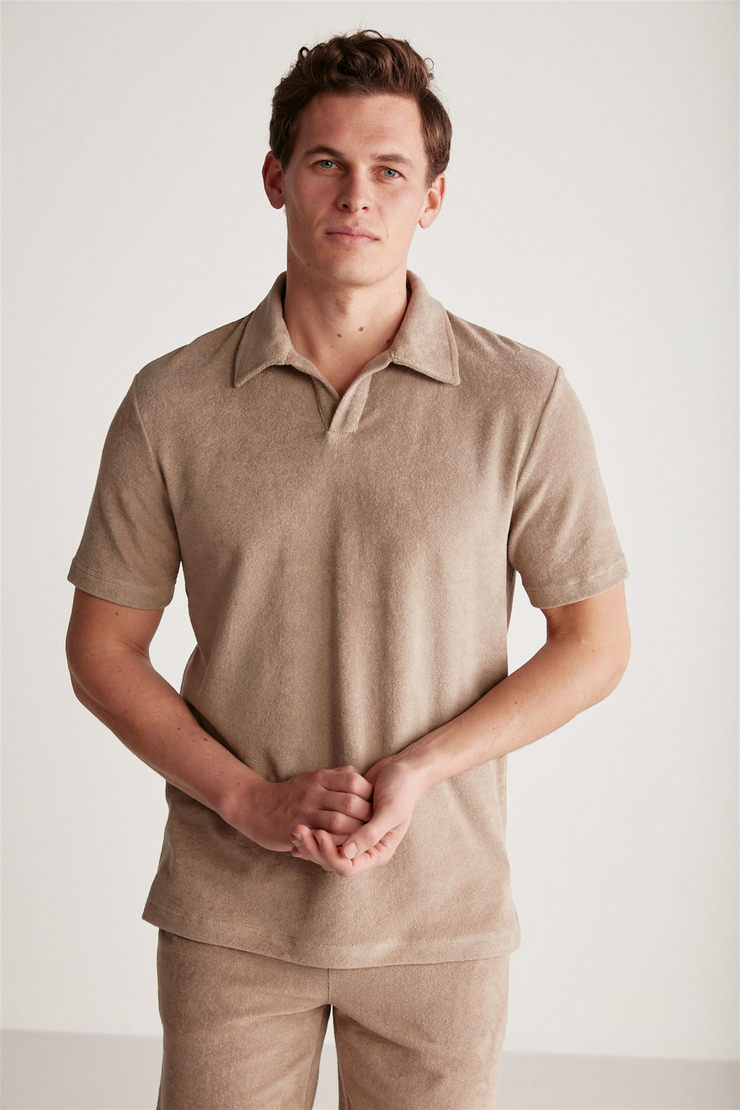 TODD Örme Regular Açık Kahverengi Karamel  Polo Yaka T-shirt