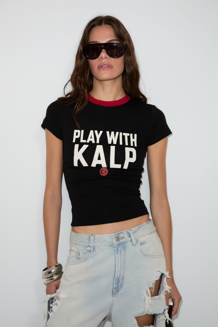 TOMRIS Kadın Yumuşak Ve Esnek Kumaşlı Organik Pamuklu Dünya Kupasına Özel Baskılı Siyah T-Shirt