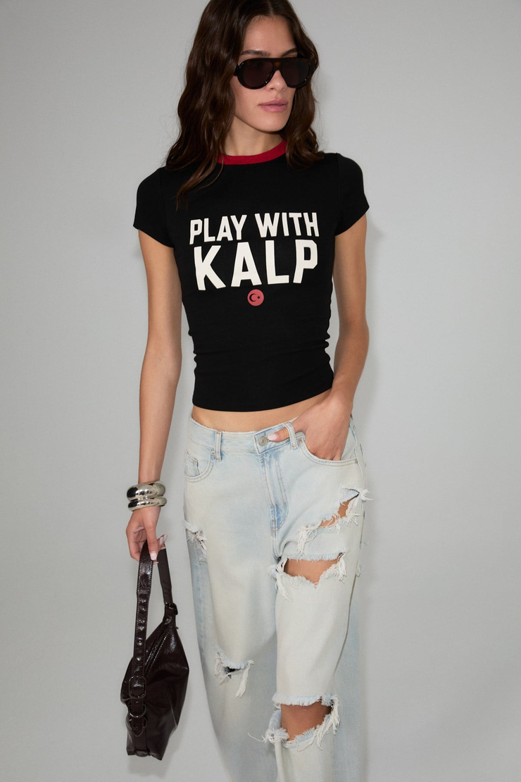 TOMRIS Kadın Yumuşak Ve Esnek Kumaşlı Organik Pamuklu Dünya Kupasına Özel Baskılı Siyah T-Shirt
