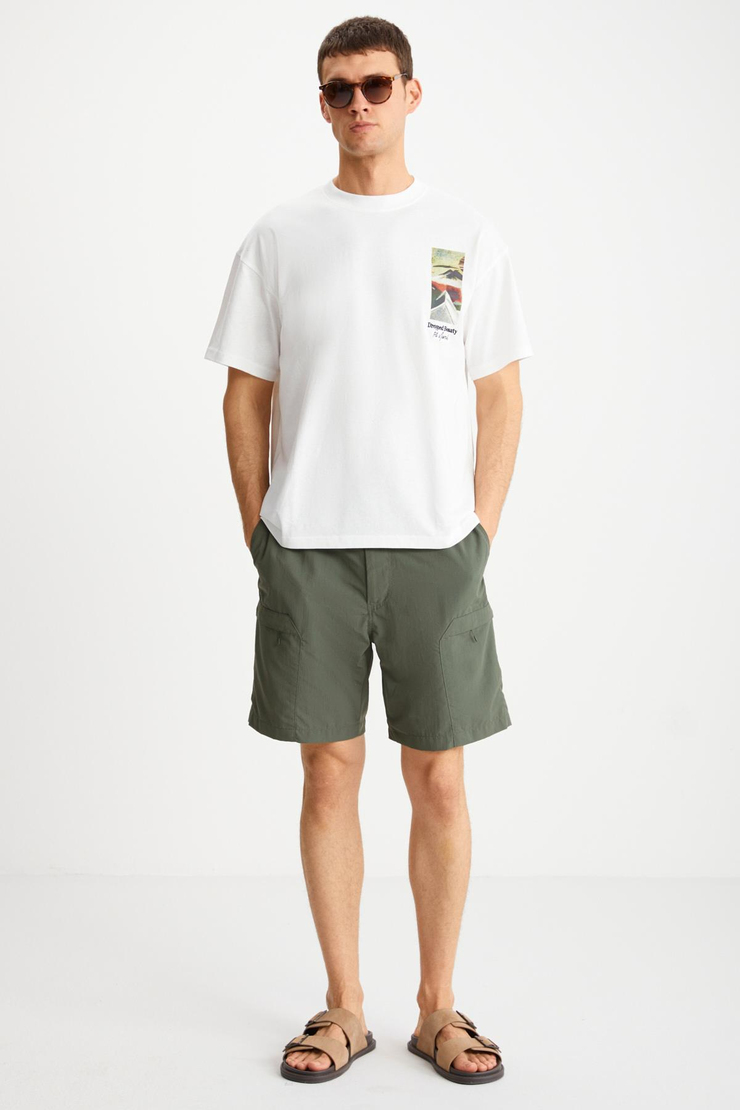TRENTON Basic Regular Ekru Tekli T-Shirt