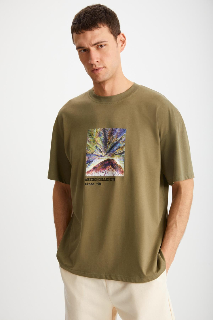 TRENTON Basic Regular Haki Tekli T-Shirt