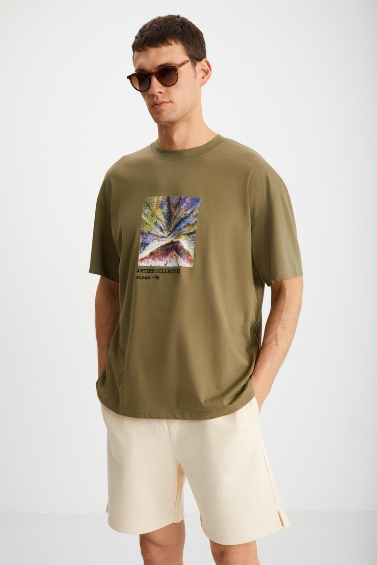 TRENTON Basic Regular Haki Tekli T-Shirt
