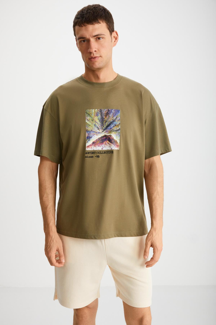 TRENTON Basic Regular Haki Tekli T-Shirt