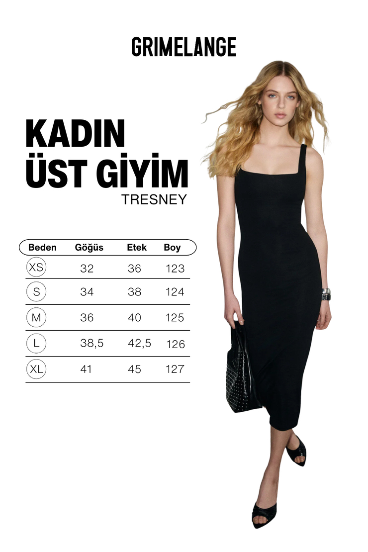 TRESNEY Kadın Yumuşak Ve Esnek Kumaşlu U Yakalı Slim Fit Uzun Siyah Elbise