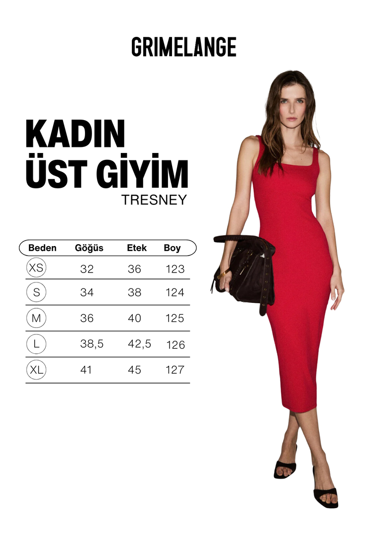 TRESNEY Kadın Yumuşak Ve Esnek Kumaşlu U Yakalı Slim Fit Uzun Kırmızı Elbise