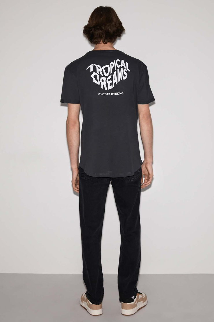 Tropıcal Örme Long Fit Gri T-Shirt