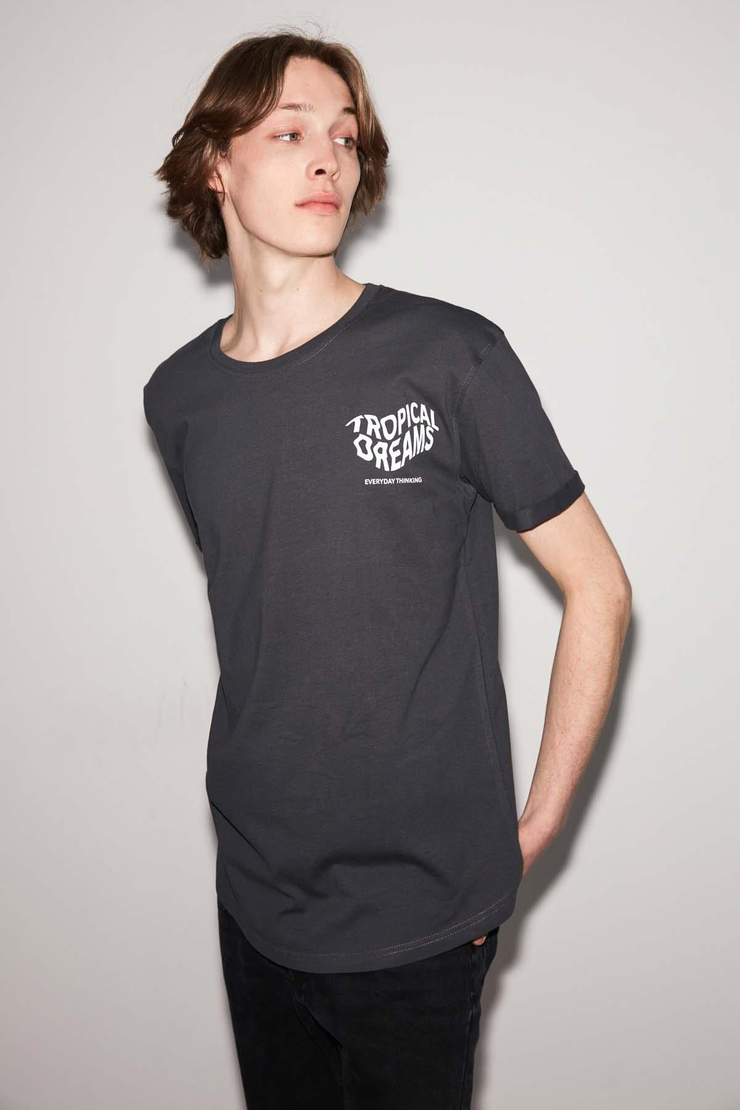Tropıcal Örme Long Fit Gri T-Shirt