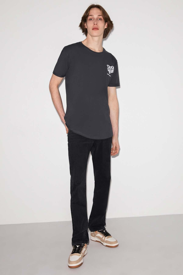 Tropıcal Örme Long Fit Gri T-Shirt