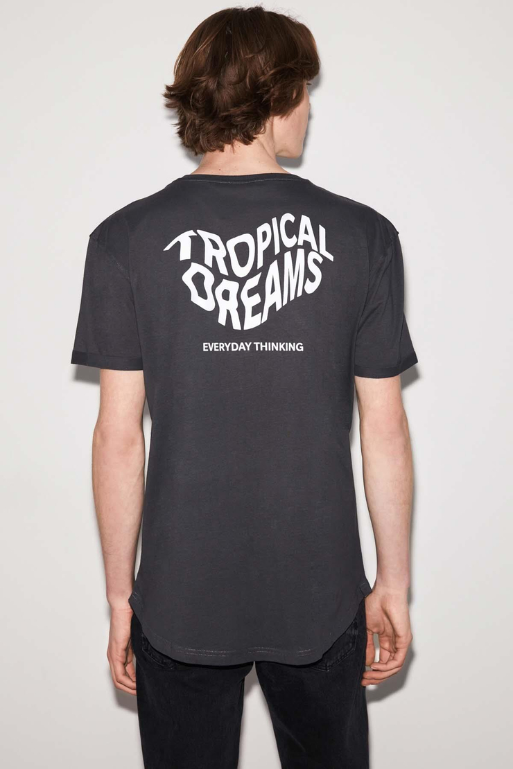 Tropıcal Örme Long Fit Gri T-Shirt