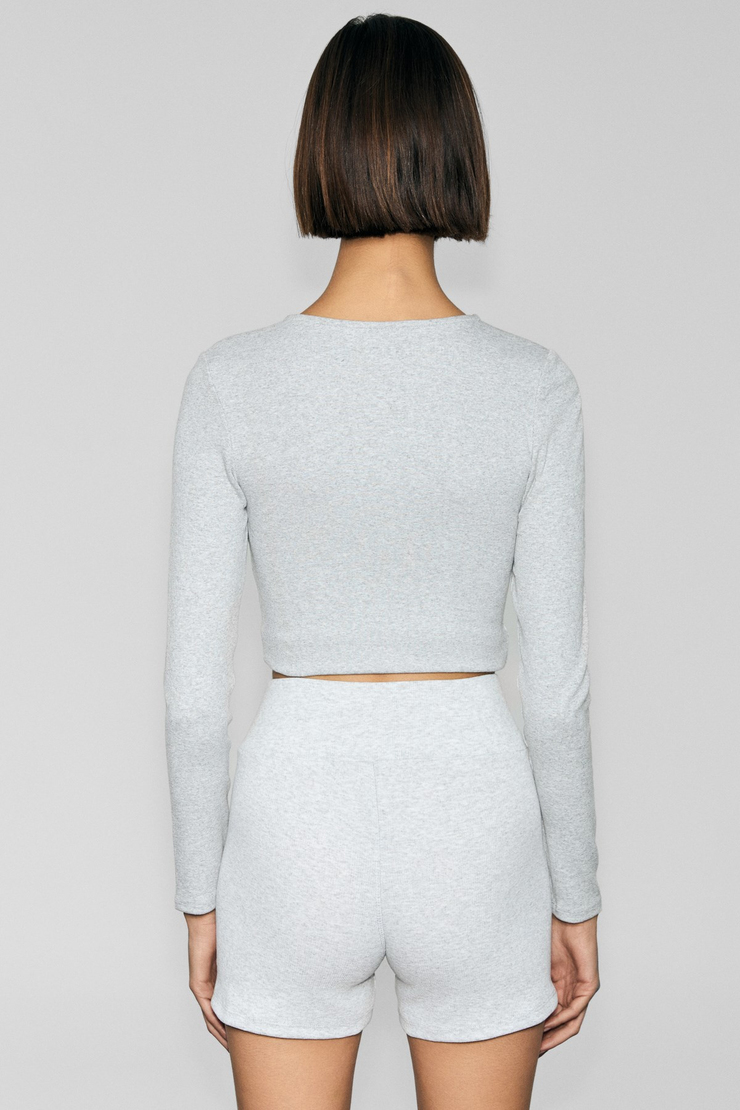 TULLIA Kadın Önü Fermuarlı Baskılı Esnek Ve Yumuşak Kumaşlı Slim Fit Grimelanj Bluz