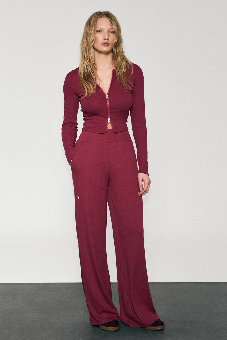 TULLIA Kadın Önü Fermuarlı Baskılı Esnek Ve Yumuşak Kumaşlı Slim Fit Bordo Bluz