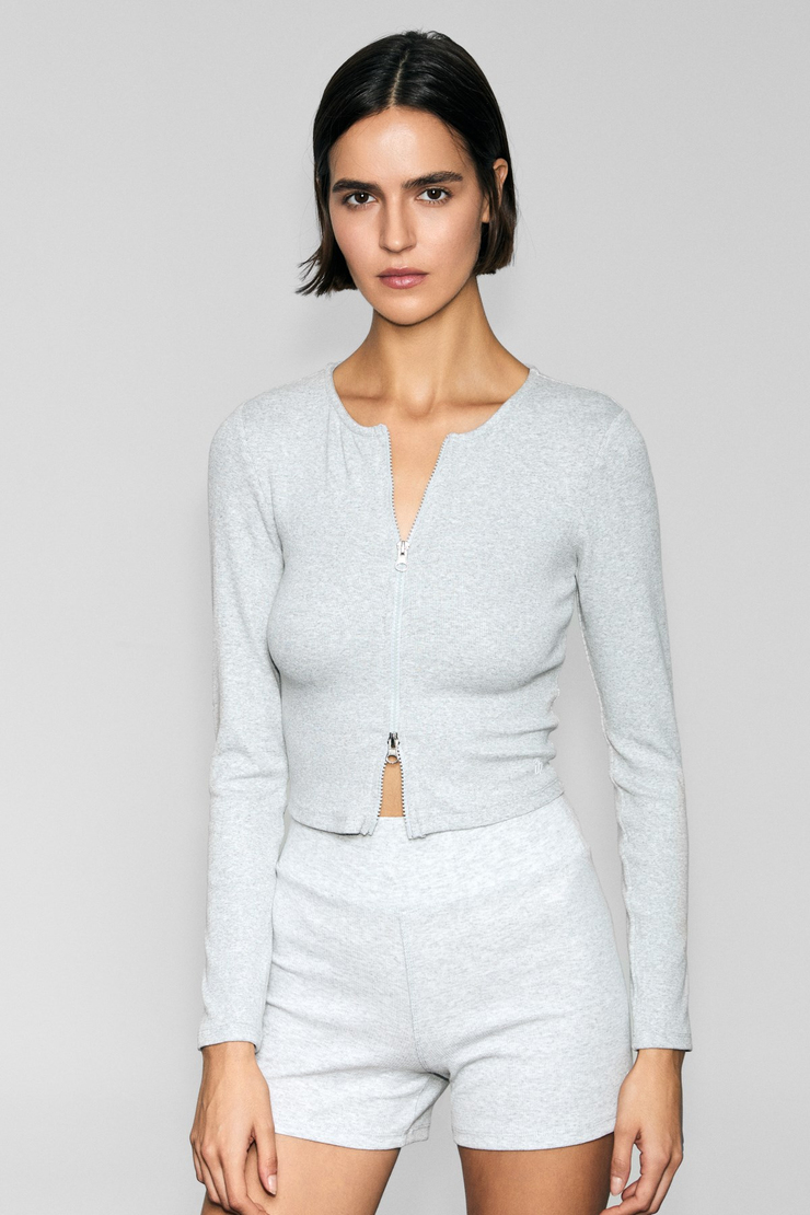 TULLIA Kadın Önü Fermuarlı Baskılı Esnek Ve Yumuşak Kumaşlı Slim Fit Grimelanj Bluz