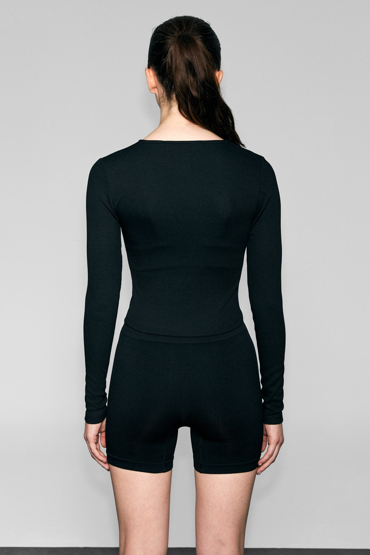 TULLIA Kadın Önü Fermuarlı Baskılı Esnek Ve Yumuşak Kumaşlı Slim Fit Siyah Bluz