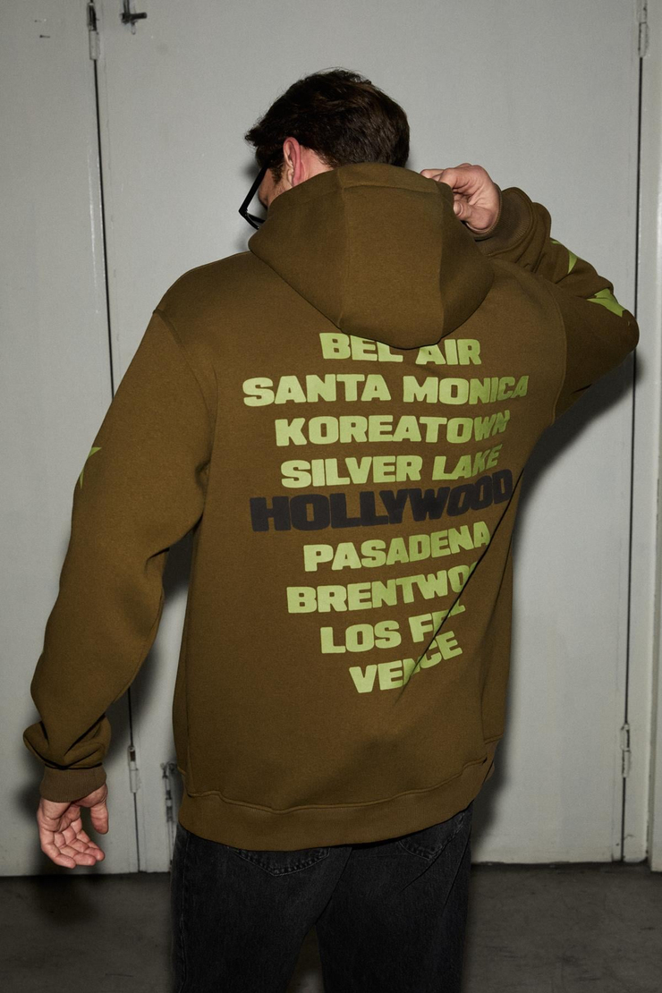 TUXON Erkek Yumuşacık İçi Polarlı Baskı Detaylı Kangru Cepli Regular Haki Sweatshirt