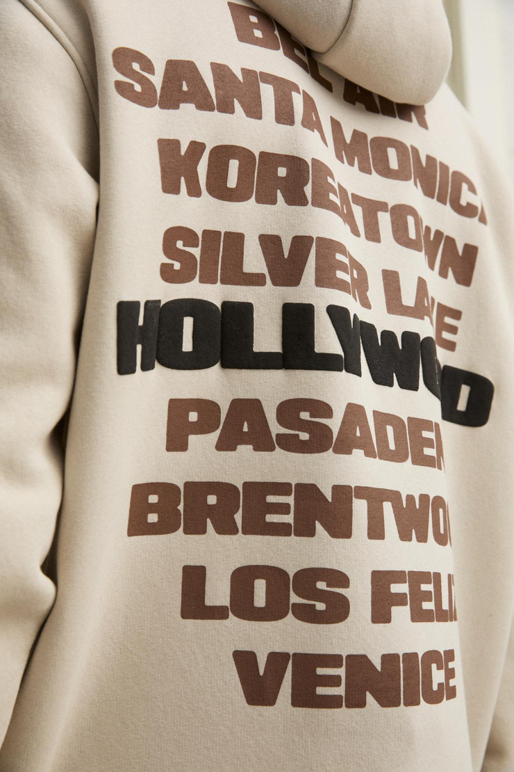 TUXON Erkek Yumuşacık İçi Polarlı Baskı Detaylı Kangru Cepli Regular Taş Rengi Sweatshirt