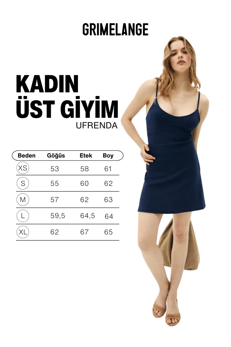 UFRENDA Kadın Yumuşak Ve Esnek Kumaşlı Sırt Dekolteli Askılı Mini Lacivert Elbise