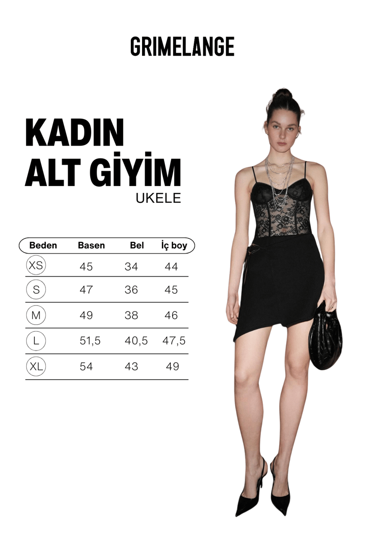 UKELE Kadın Esnek Kumaşlı Yan Kapama Ve Toka Detaylı Mini Siyah Etek