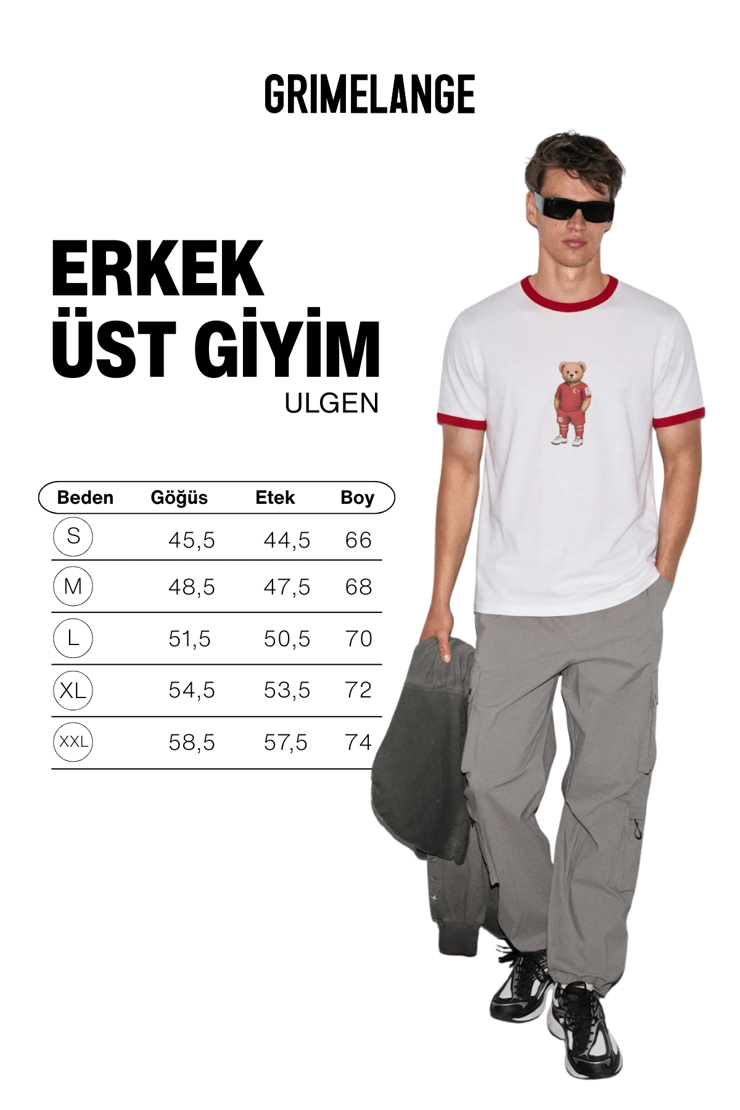 ULGEN Erkek %100 Organik Pamuklu Kontrast Yakalı Dünya Kupasına Özel Baskılı Beyaz T-Shirt