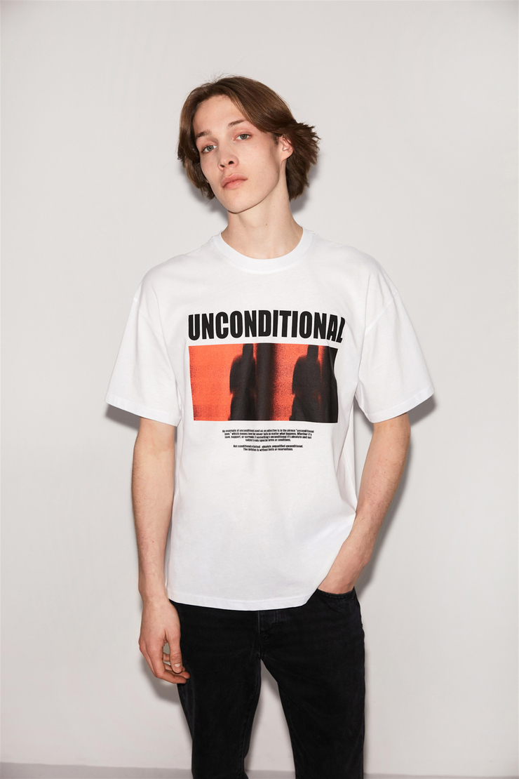 UNCONDITIONAL Erkek Beyaz Baskılı Yuvarlak Yaka Oversize T-Shirt