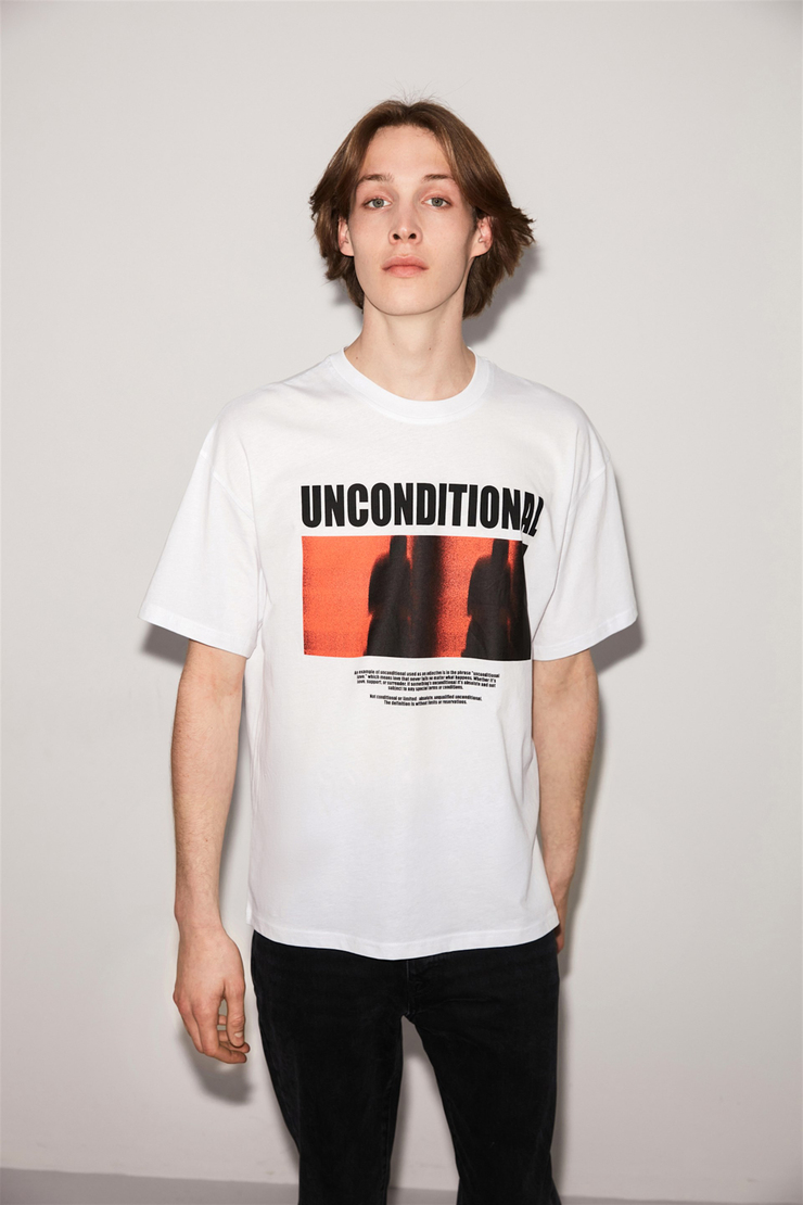 UNCONDITIONAL Erkek Beyaz Baskılı Yuvarlak Yaka Oversize T-Shirt
