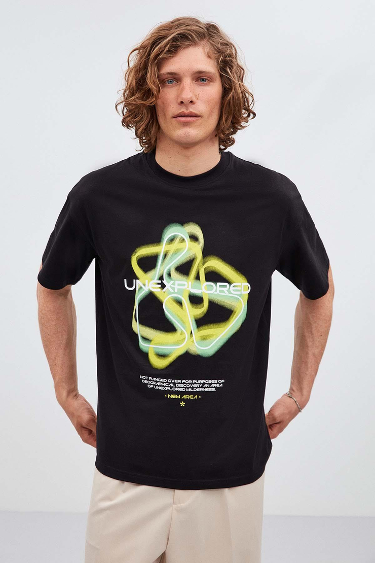 Unexplored Relaxed Oversize Siyah T-Shirt