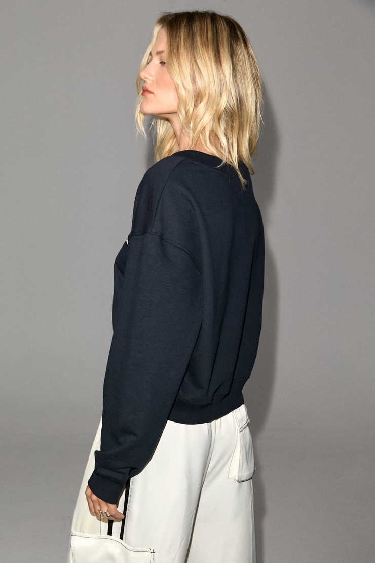VALENNE Kadın  V Yaka Etiket Detaylı  Regular Lacivert Sweatshirt