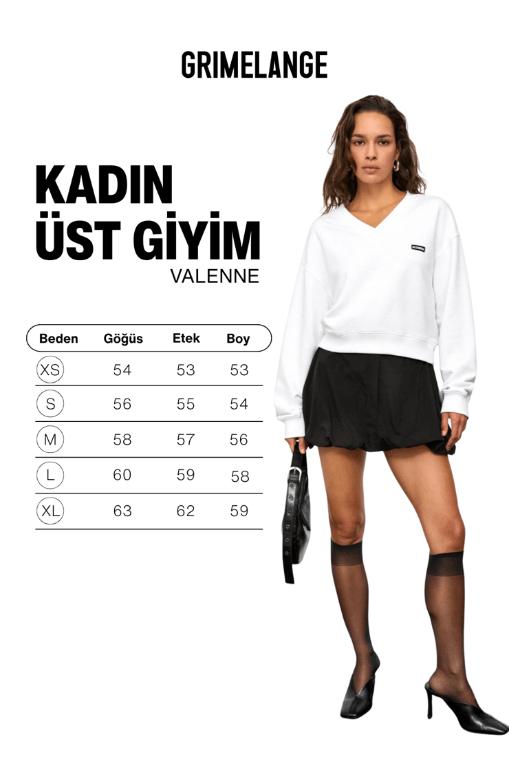 VALENNE Kadın  V Yaka Etiket Detaylı  Regular Beyaz Sweatshirt