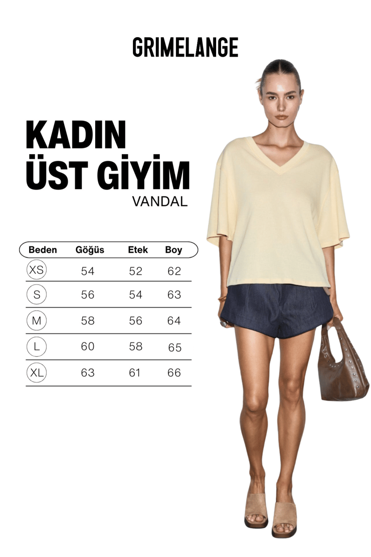 VANDAL Kadın %100 Organik Pamuklu Derin V Yakalı Oversıze Sarı T-Shirt