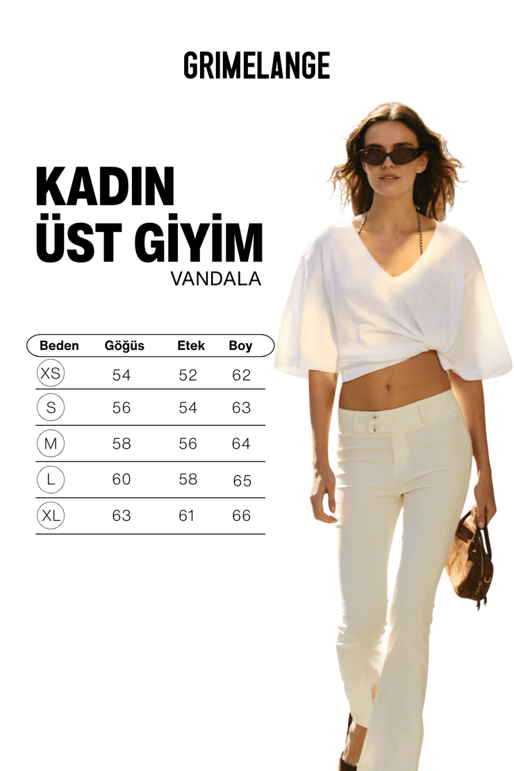 VANDALA Kadın %100 Organik Pamuklu Derin V Yakalı Oversıze Beyaz T-Shirt
