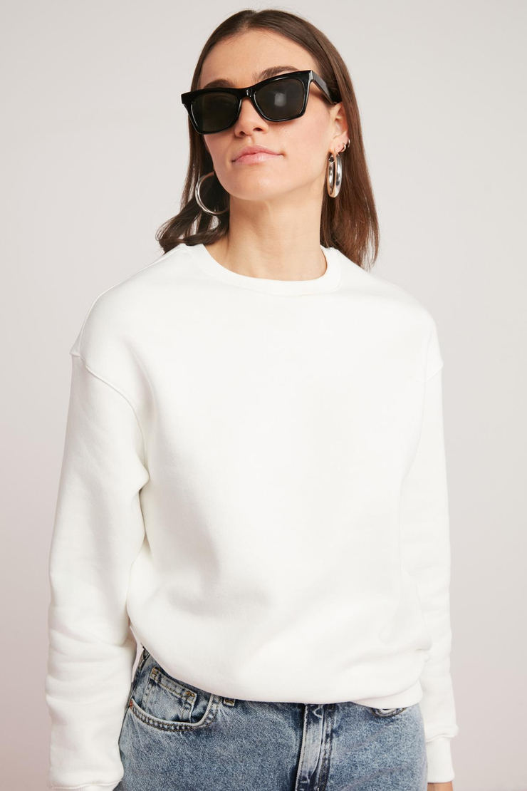 VANELTINA Relaxed Oversize Beyaz Tekli Sweatshirt