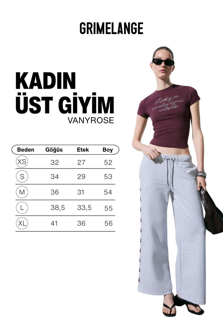 VANYROSE Kadın Yumuşak Kumaşlı %100 Pamuk Taş Detaylı Slim Fit Bordo T-Shirt