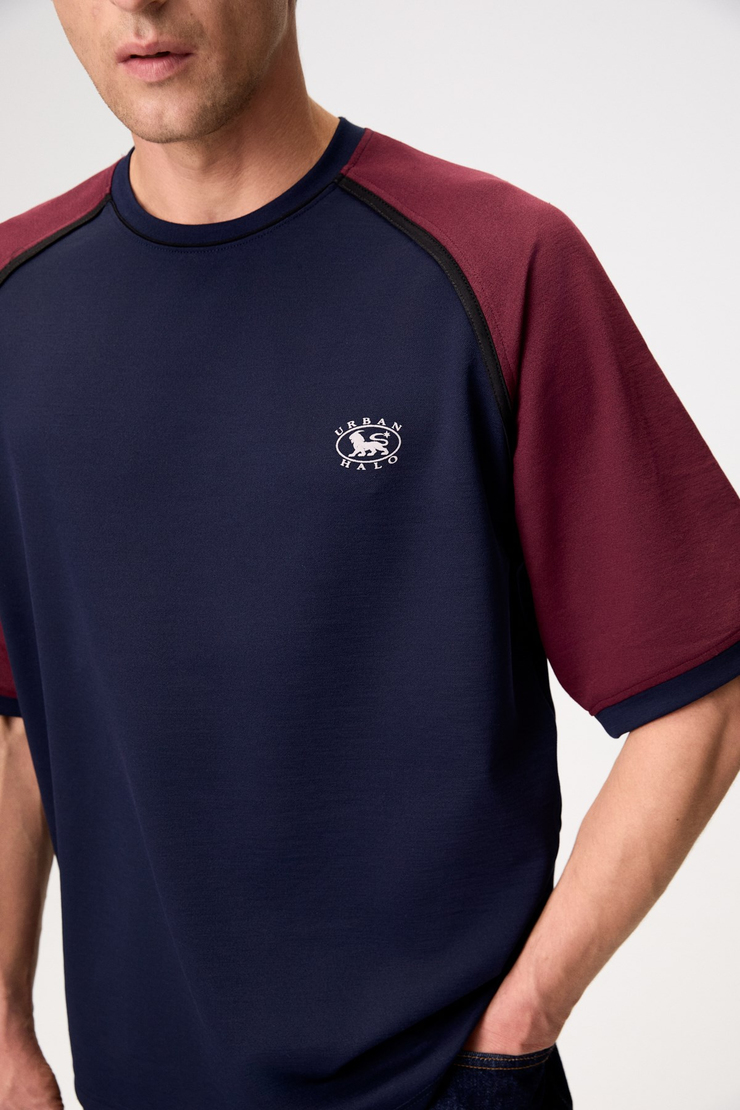 VAREN Erkek Yuvarlak Yakalı Kontrast Kısa Kollu Lacivert T-Shirt