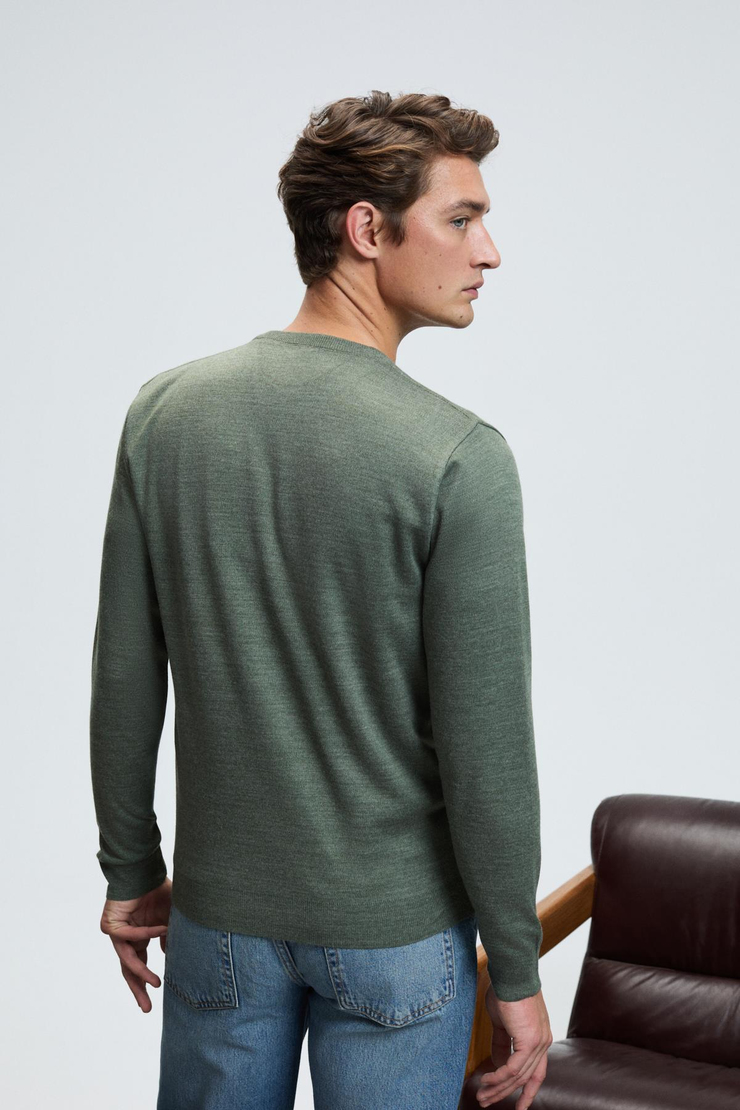 VAREX Erkek Yuvarlak Yaka Basic Regular Fit Triko Haki Kazak